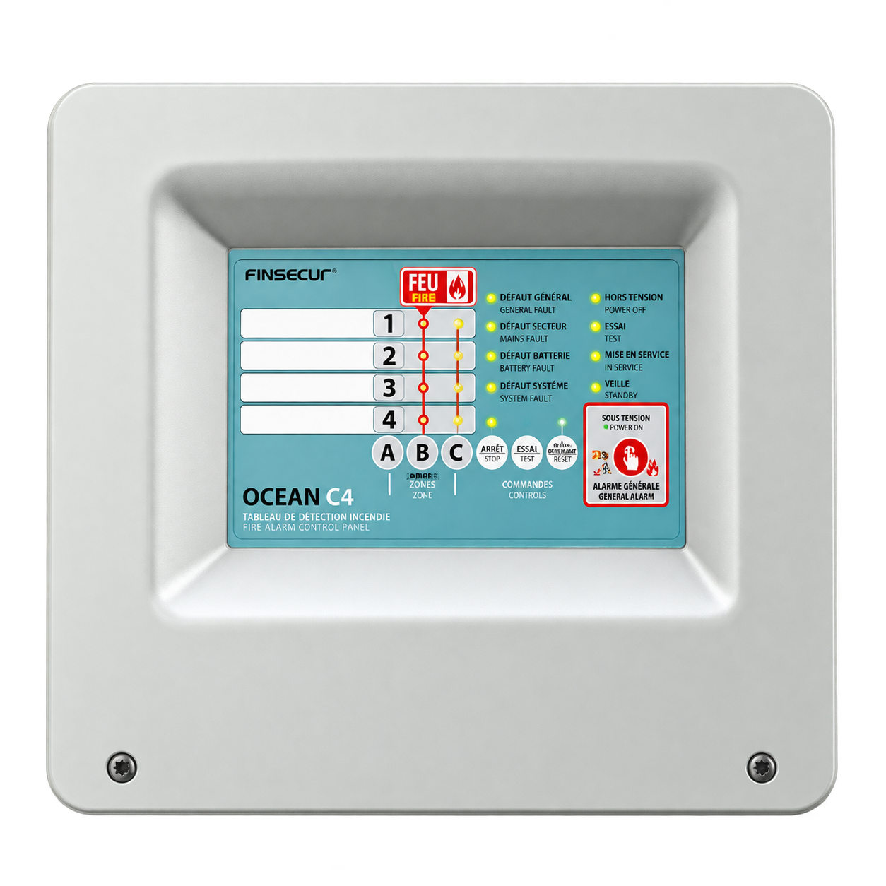 FINSECUR OCÉAN C4 – Centrale de détection incendie conventionnelle 4 zones