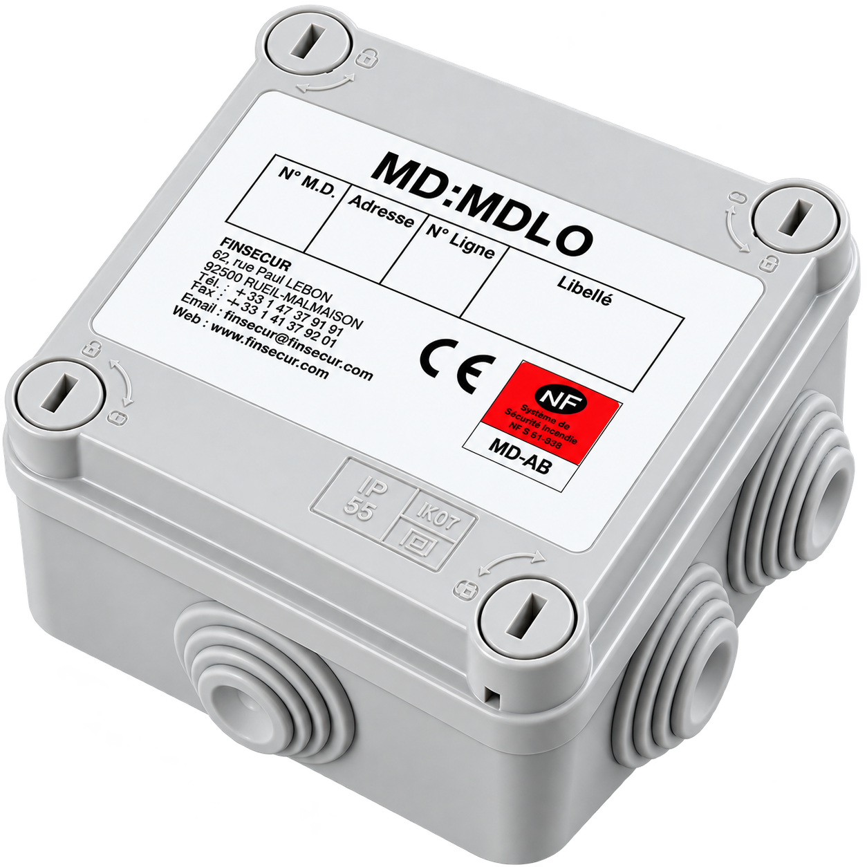 FINSECUR MDLO – Module déporté adressable pour ligne collective ouverte – Commande des DAS à émission – 24/48 V – IP55