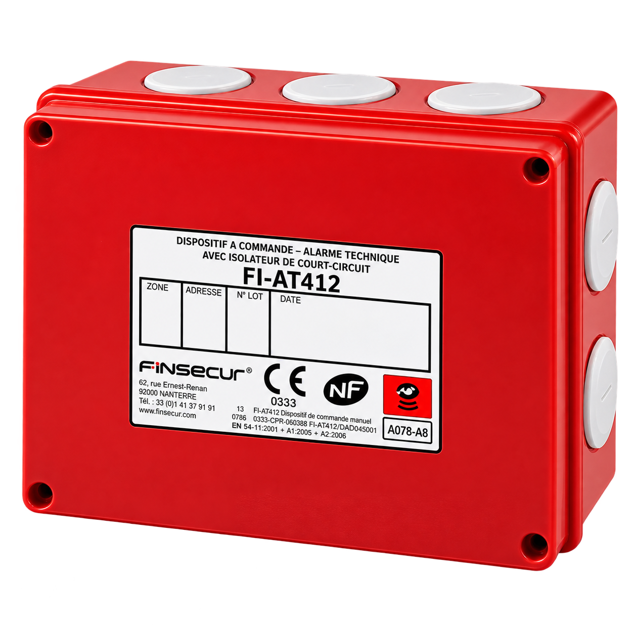 Organe intermédiaire adressable FINSECUR FI-AT 412 – 4 entrées surveillées – Isolateur de court-circuit – IP55 / IK07